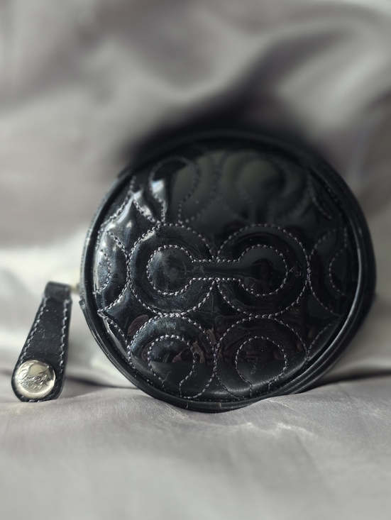 Coach Accessories - Coach Black Patent Leather Quilted Round Coin Pouch
